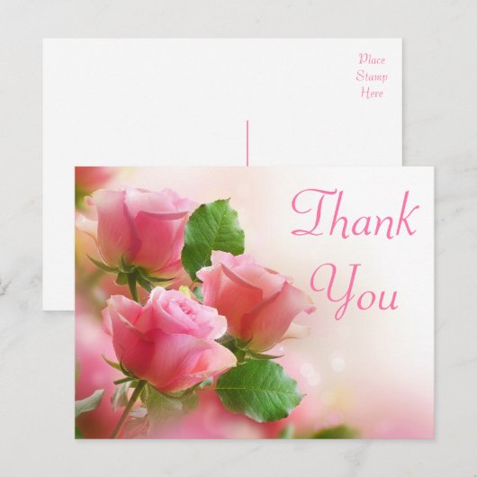Bedankt Roze Rozenbloem Blank Bloemen Post Kaart (Voorkant / Achterkant)