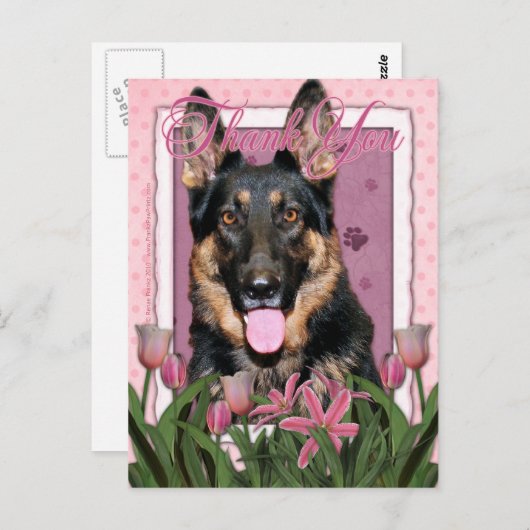 Bedankt - Roze Tulpen - Duitse Herder - Kuno Briefkaart (Voorkant / Achterkant)