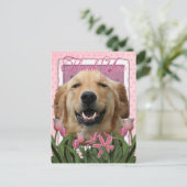 Bedankt - Roze Tulpen - Golden Retriever - Mickey Briefkaart (Staand voorkant)
