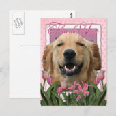 Bedankt - Roze Tulpen - Golden Retriever - Mickey Briefkaart (Voorkant / Achterkant)
