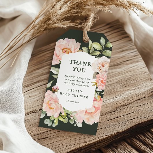 Bedankt Roze Waterverf Bloemen Baby shower gunst Cadeaulabel