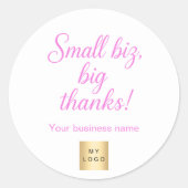 Bedankt roze wit script business logo ronde sticker (Voorkant)
