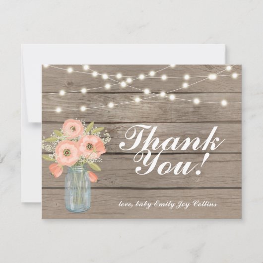 Bedankt Rustic Wood String Lights Note Kaart (Voorkant)
