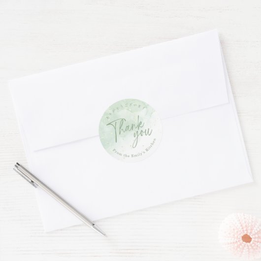 Bedankt Sage Green Waterverf Elegant Script Ronde Sticker (Envelop)