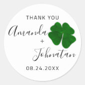 Bedankt Save The Date Naam Vierbladige Klaver Wit Ronde Sticker (Voorkant)