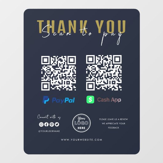 Bedankt Scannen naar betaling Logo QR-code Raamsticker (Vel)