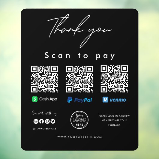 Bedankt Scannen naar Logo QR-code betalen Hier zwa Raamsticker (Vel 3)