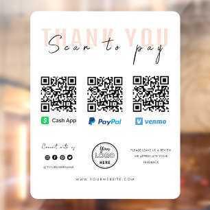 Bedankt Scannen naar Logo QR-code betalen wit Raamsticker