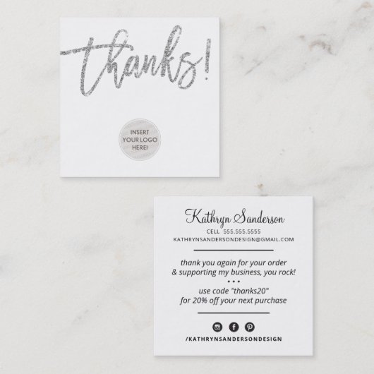 BEDANKT schattig logo bedrijf dank u zilveren glit Vierkante Visitekaartje (Voorkant / Achterkant)