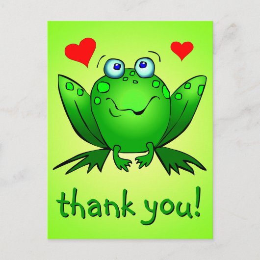 Bedankt Schattigee Green Frog Hearts Briefkaart (Voorkant)