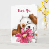 Bedankt, Schattigee hond met grote bloemen Kaart (Gele Bloem)