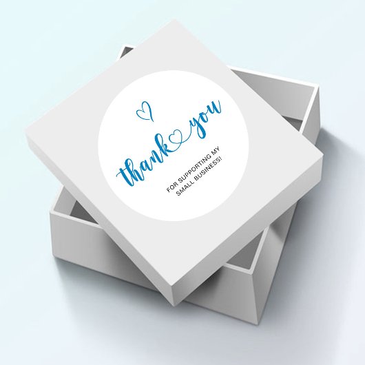 Bedankt Script Blauw Hart Klein Bedrijf Ronde Sticker
