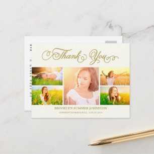Bedankt Script Elegant 5 Multi Foto Afstuderen Briefkaart