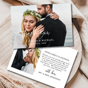 Bedankt Script Elegante foto bruiloft Kaart