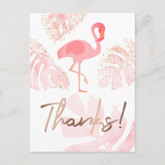 bedankt script flamingo roze tropische palmen briefkaart (Voorkant)