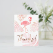 bedankt script flamingo roze tropische palmen briefkaart (Staand voorkant)