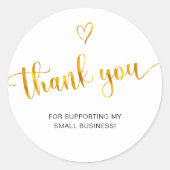 Bedankt Script Gouden Hart Klein Bedrijf Ronde Sticker (Voorkant)