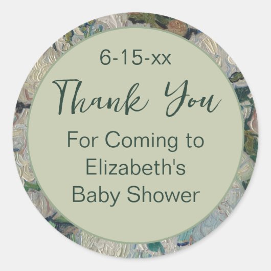 Bedankt Script Groen & Wit Bloemen Baby shower Ronde Sticker (Voorkant)