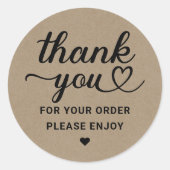 Bedankt Script Hart Bestelling Kraft Ronde Sticker (Voorkant)
