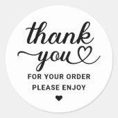 Bedankt Script Hart Bestelling Wit Ronde Sticker (Voorkant)
