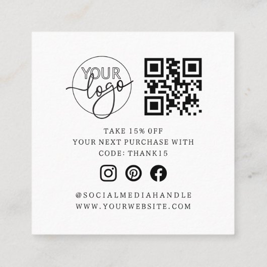 Bedankt Script Heart Bakery Company Logo QR Code Vierkante Visitekaartje (Achterkant)