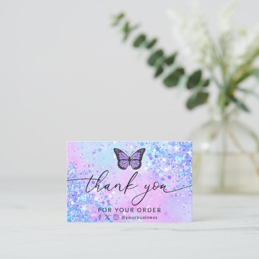 Bedankt Script Lavender Butterfly visitekaartje (Staand voorkant)