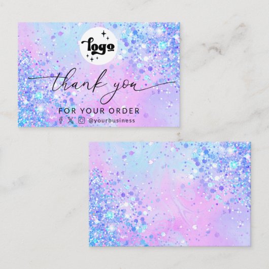 Bedankt Script Lavender Glitter visitekaartje (Voorkant / Achterkant)