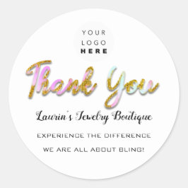 Bedankt Script Naam Shop Web Logo Pink Gold Ronde Sticker