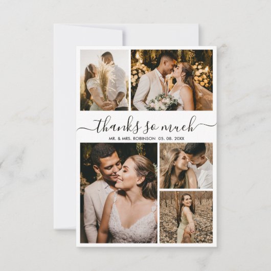 Bedankt Script Photo Collage Wedding Dank u kaart (Voorkant)