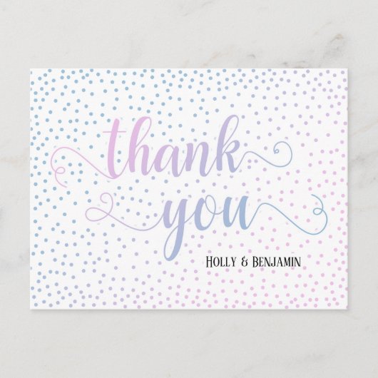 Bedankt Script Roze Blauwe Confetti Baby Shower Briefkaart (Voorkant)