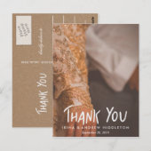 Bedankt Script Rustic Kraft Paper Trouwfoto Briefkaart (Voorkant / Achterkant)