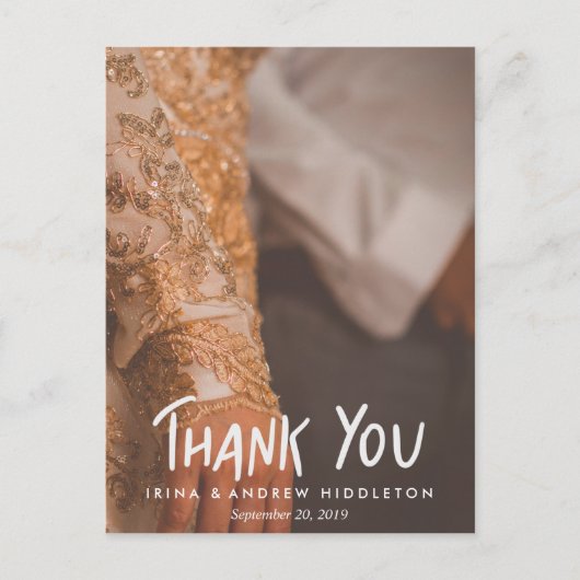 Bedankt Script Rustic Kraft Paper Trouwfoto Briefkaart (Voorkant)
