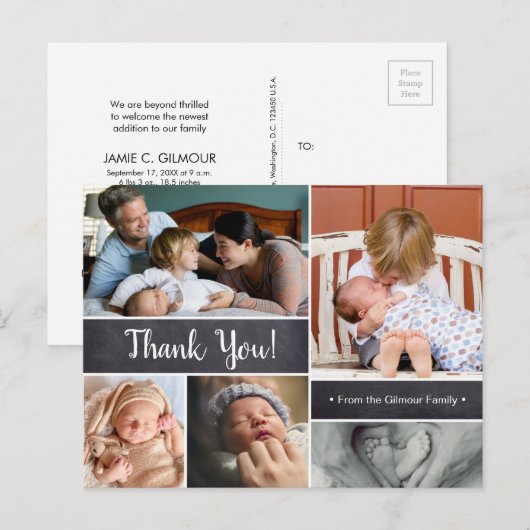 Bedankt script, Tweede baby aankondiging, foto's Briefkaart (Voorkant / Achterkant)