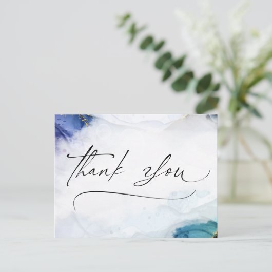 Bedankt Script Waterverf Goud Elegante Postkaart (Staand voorkant)