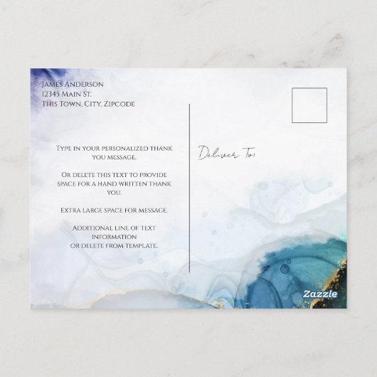 Bedankt Script Waterverf Goud Elegante Postkaart (Achterkant)