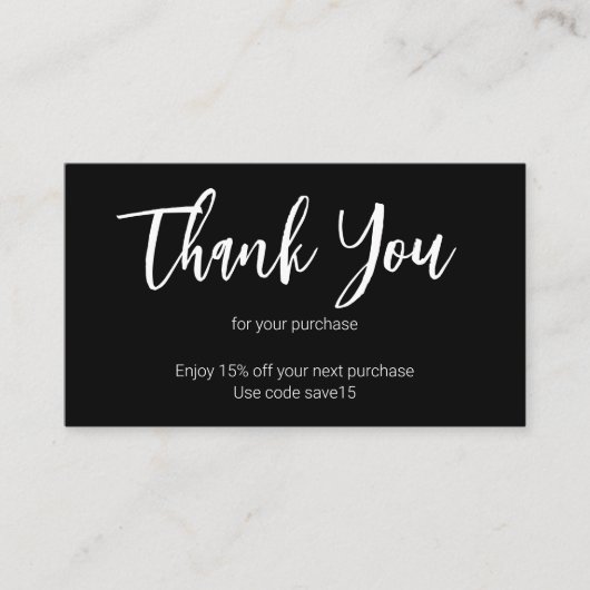 Bedankt Script Zwart-wit Zakelijk Logo Kortingskaartje (Voorkant)