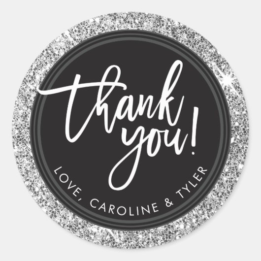 BEDANKT SEAL moderne handgeschreven zilveren glitt Ronde Sticker (Voorkant)