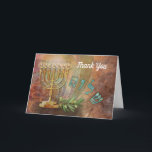 Bedankt Shalom Menorah Hebrew Kaart<br><div class="desc">Show je dankbaarheid met een prachtige joodse menorah en de Hebreeuwse letters voor Shalom,  Peace en een groene olijftak.</div>