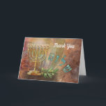 Bedankt Shalom Menorah Hebrew Kaart<br><div class="desc">Show je dankbaarheid met een prachtige joodse menorah en de Hebreeuwse letters voor Shalom,  Peace en een groene olijftak.</div>