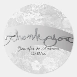 "Bedankt" Silver Wedding Floral Ribbon Ronde Sticker