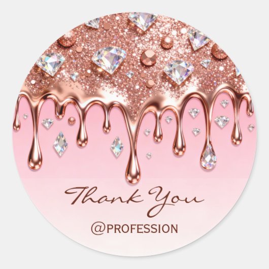 Bedankt Small Business Drips Pink Glitter Ronde Sticker (Voorkant)