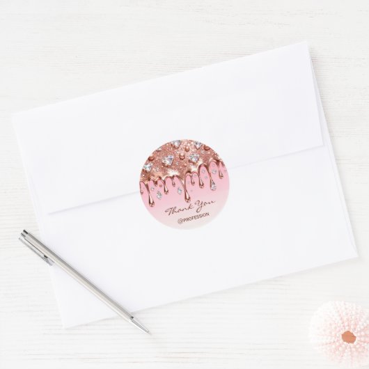 Bedankt Small Business Drips Pink Glitter Ronde Sticker (Envelop)