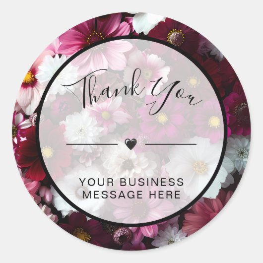 Bedankt Small Business Pink Flowers Ronde Sticker (Voorkant)