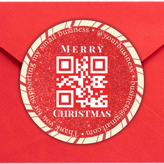 Bedankt Small Business QR Code Holiday Red Ronde Sticker