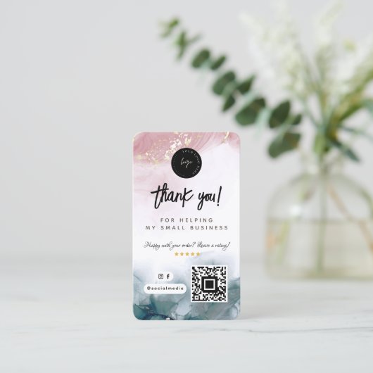 Bedankt Social Media QR Code & Logo Waterverf Visitekaartje (Staand voorkant)