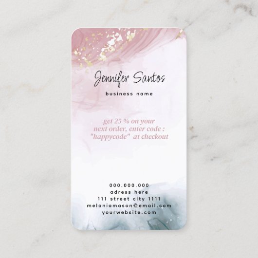 Bedankt Social Media QR Code & Logo Waterverf Visitekaartje (Achterkant)