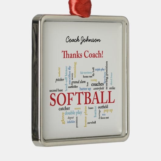 Bedankt Softball Coach-woorden van groep, team, ro Metalen Ornament (Rechts)
