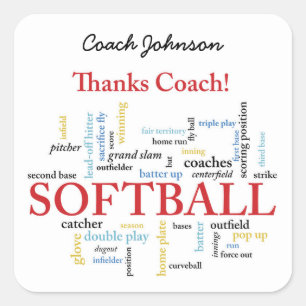 Bedankt Softball Coach-woorden van groep, team, ro Vierkante Sticker