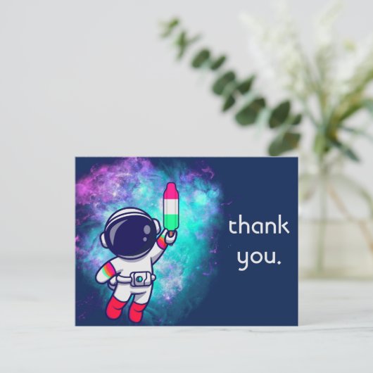 Bedankt Space Birthday Party, retro astronaut Briefkaart (Staand voorkant)