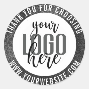 Bedankt Sparkly Black Glitter Business Logo Ronde Sticker